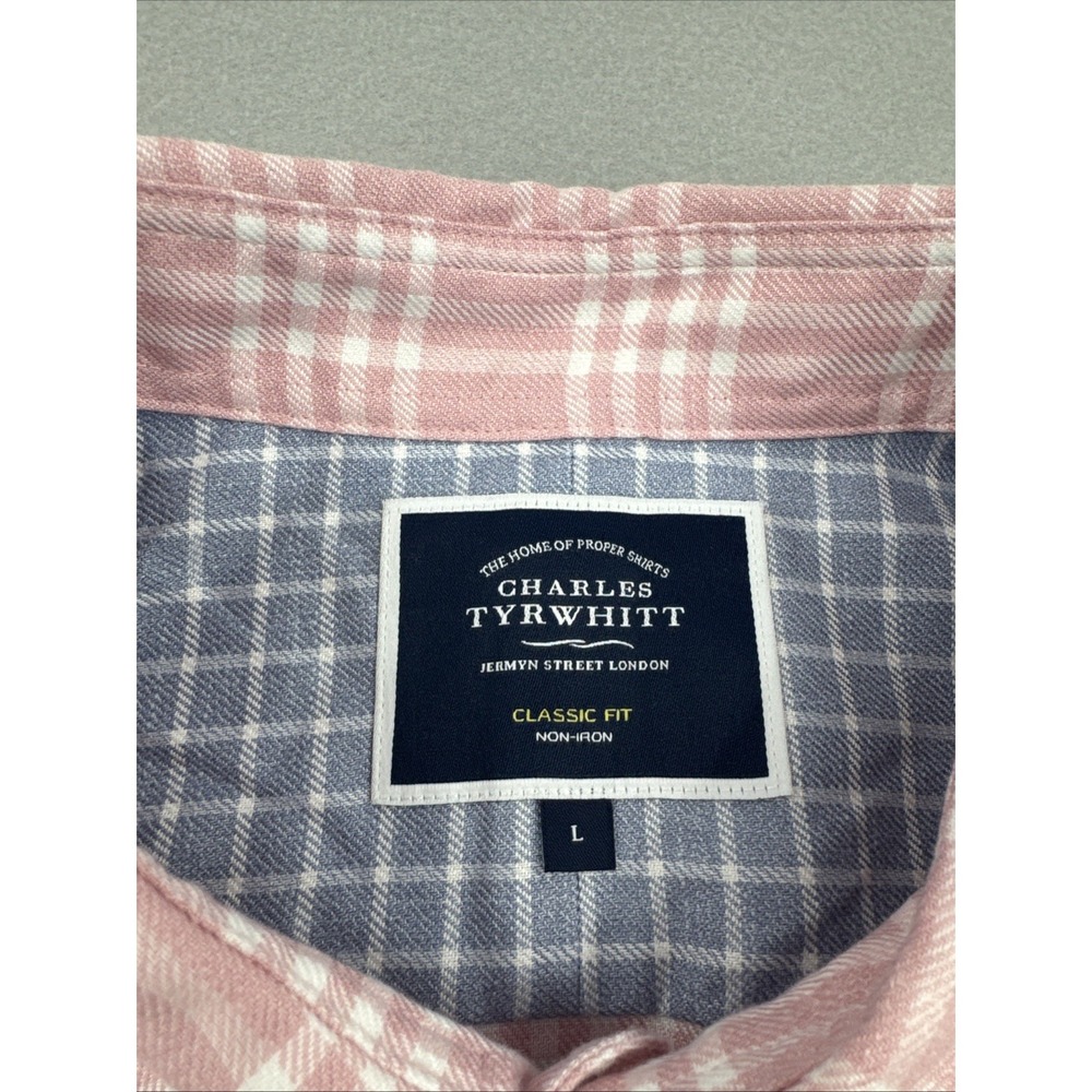 Charles Tyrwhitt Non-Iron Classic Fit Button Down Flannel Mens L Pink Plaid - Picture 5 of 9